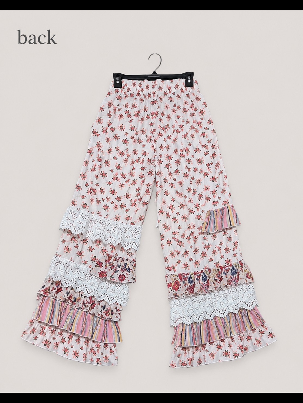 Boho Floral Tiered Wide-Leg Pants in Ivory Pink - NWOT - Picture 5 of 6